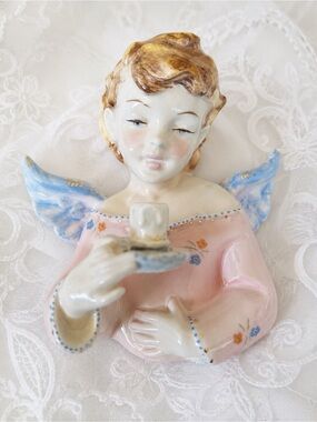 Vintage Made in Italy Angel Wall Light Pink Blue Ceramic Lenci Style